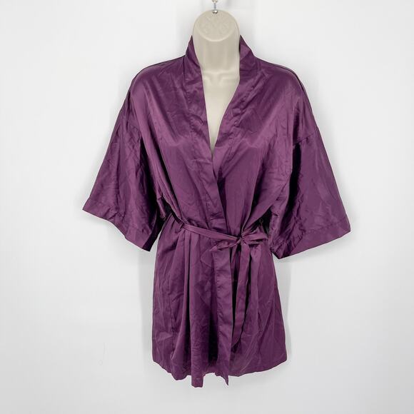 Be Wicked NEW Womens 1947 Getting Ready Satin Robe Front Sash Tie XL Purple - Picture 1 of 7